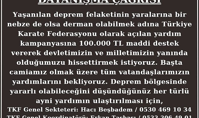 Türkiye Karate Federasyonu'ndan 100 bin TL destek