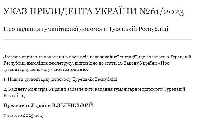 Zelenskiy Türkiye'ye yardım sağlanmasına ilişkin kararı imzaladı